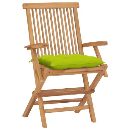 Chaises de jardin avec coussins vert vif lot de 4 Bois de teck 2