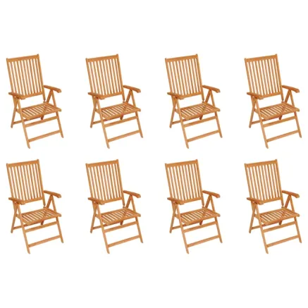 Chaises inclinables de jardin et coussins lot de 8 Teck solide 2
