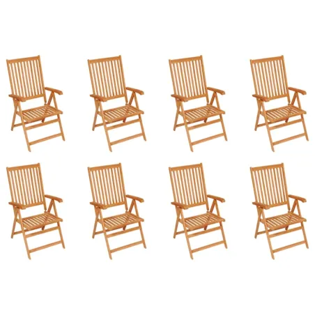 Chaises inclinables de jardin et coussins lot de 8 Teck solide