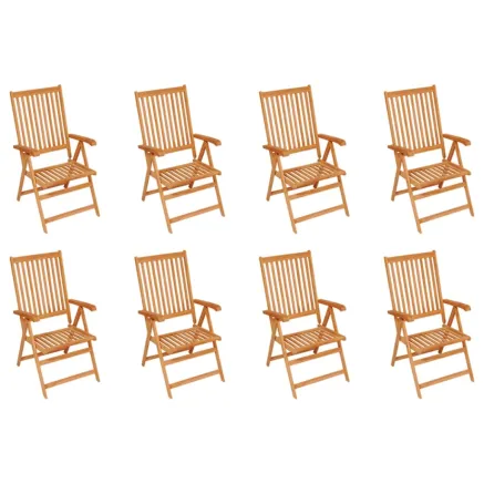 Chaises inclinables de jardin et coussins lot de 8 Teck solide 2