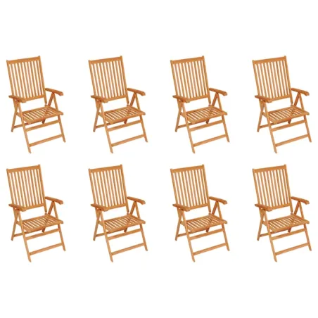 Chaises inclinables de jardin et coussins lot de 8 Teck solide