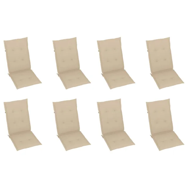 Chaises inclinables de jardin et coussins lot de 8 Teck solide