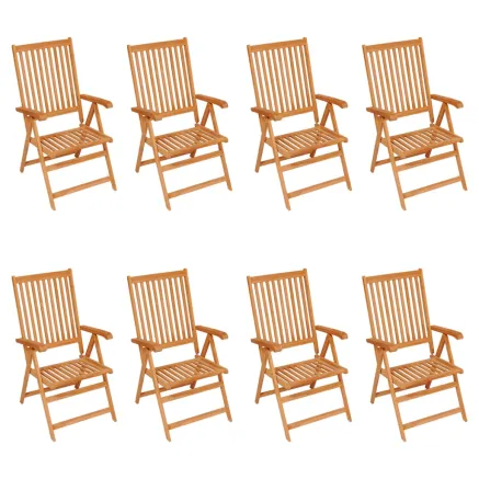 Chaises inclinables de jardin et coussins lot de 8 Teck solide 2