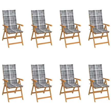 Chaises inclinables de jardin et coussins lot de 8 Teck solide
