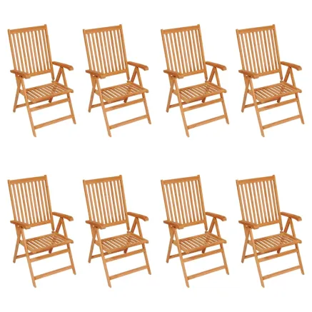 Chaises inclinables de jardin et coussins lot de 8 Teck solide 2