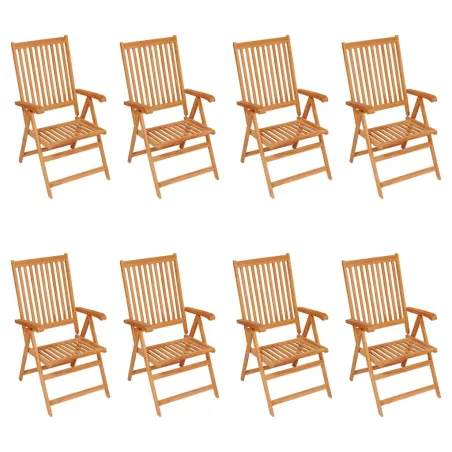 Chaises inclinables de jardin et coussins lot de 8 Teck solide