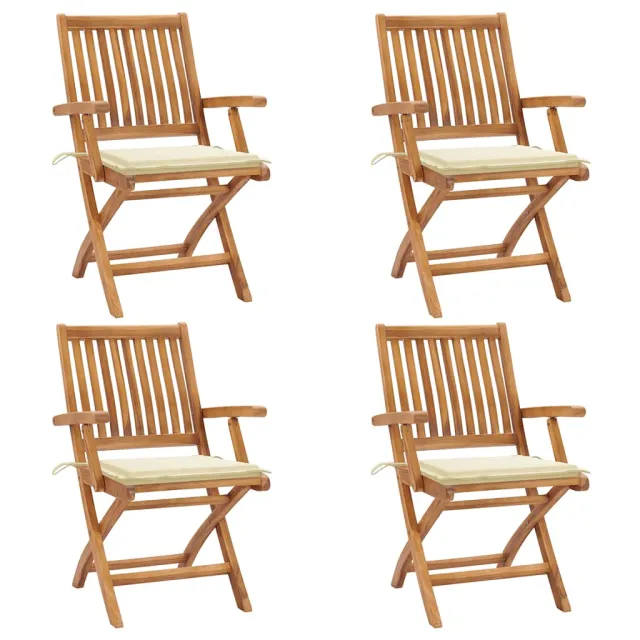 Chaises pliables de jardin avec coussins lot de 4 Teck solide
