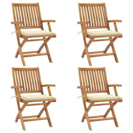 Chaises pliables de jardin avec coussins lot de 4 Teck solide