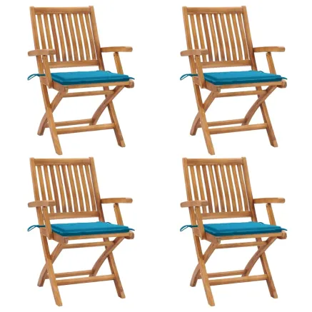 Chaises pliables de jardin avec coussins lot de 4 Teck solide