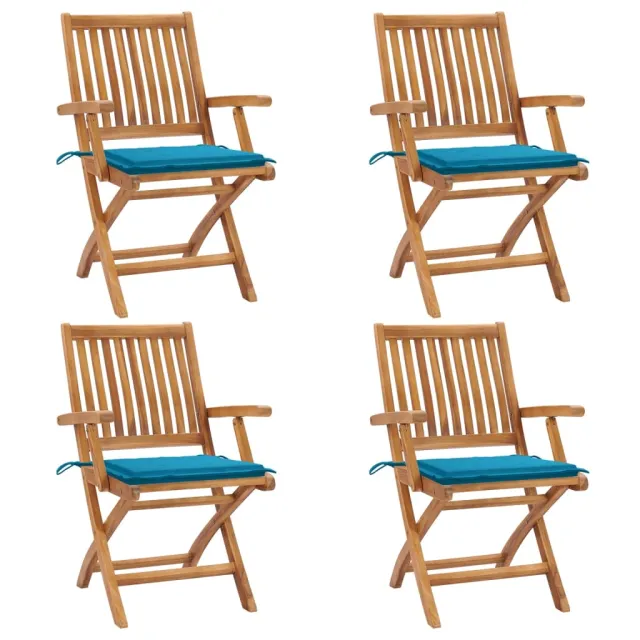 Chaises pliables de jardin avec coussins lot de 4 Teck solide