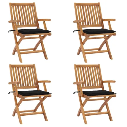 Chaises pliables de jardin avec coussins lot de 4 Teck solide