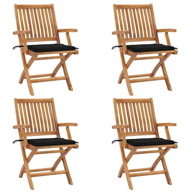 Chaises pliables de jardin avec coussins lot de 4 Teck solide