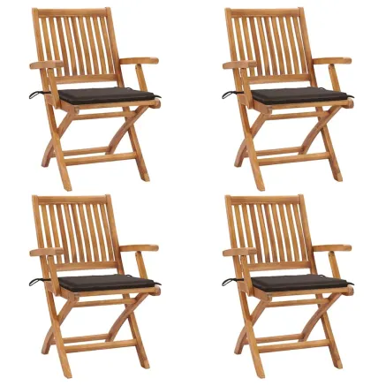 Chaises pliables de jardin avec coussins lot de 4 Teck solide