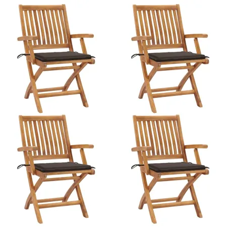 Chaises pliables de jardin avec coussins lot de 4 Teck solide