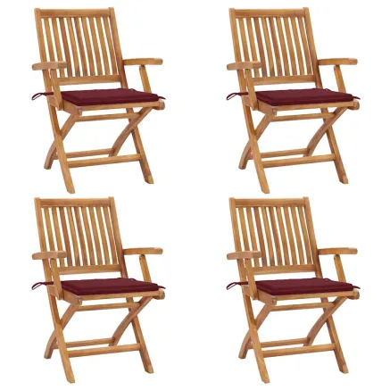Chaises pliables de jardin avec coussins lot de 4 Teck solide
