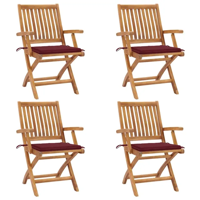 Chaises pliables de jardin avec coussins lot de 4 Teck solide