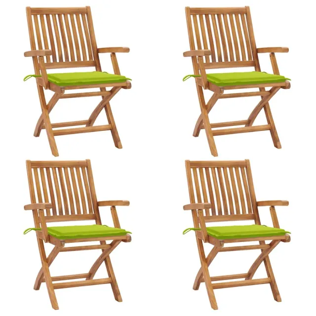 Chaises pliables de jardin avec coussins lot de 4 Teck solide