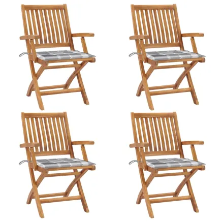 Chaises pliables de jardin avec coussins lot de 4 Teck solide