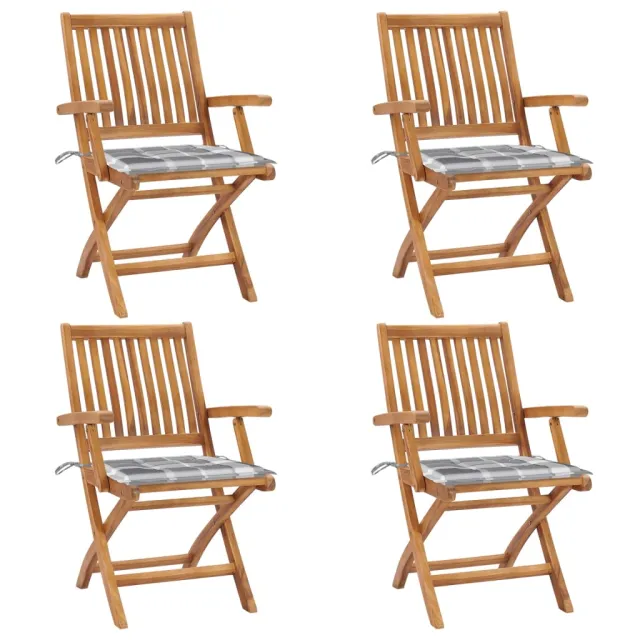 Chaises pliables de jardin avec coussins lot de 4 Teck solide