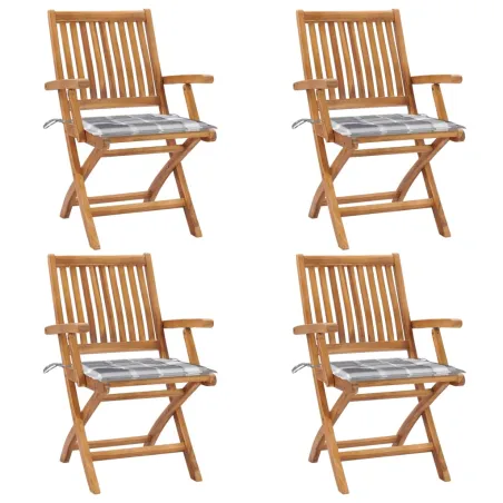 Chaises pliables de jardin avec coussins lot de 4 Teck solide