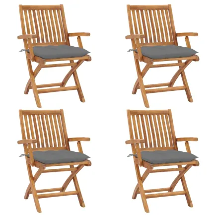 Chaises pliables de jardin avec coussins lot de 4 Teck solide