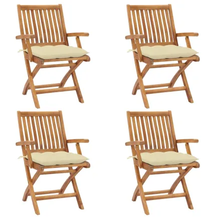 Chaises pliables de jardin avec coussins lot de 4 Teck solide