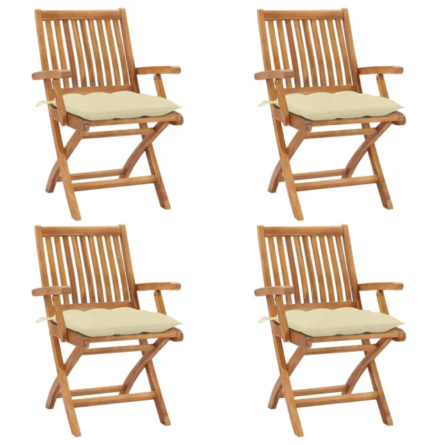 Chaises pliables de jardin avec coussins lot de 4 Teck solide