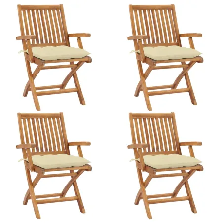 Chaises pliables de jardin avec coussins lot de 4 Teck solide