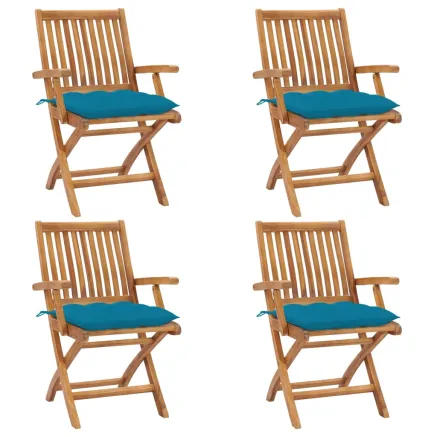 Chaises pliables de jardin avec coussins lot de 4 Teck solide