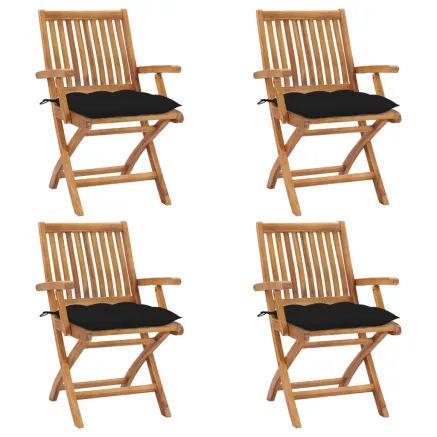 Chaises pliables de jardin avec coussins lot de 4 Teck solide