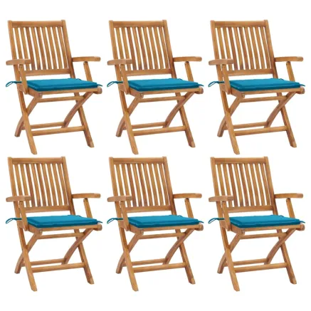 Chaises pliables de jardin avec coussins lot de 6 Bois de teck