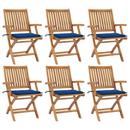 Chaises pliables de jardin avec coussins lot de 6 Bois de teck