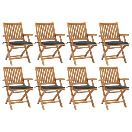 Chaises pliables de jardin avec coussins lot de 8 Teck solide