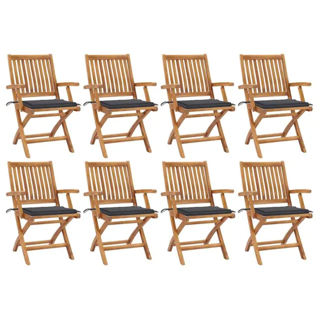 Chaises pliables de jardin avec coussins lot de 8 Teck solide