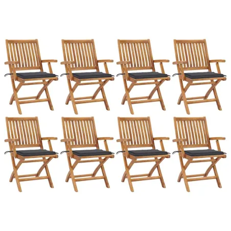 Chaises pliables de jardin avec coussins lot de 8 Teck solide