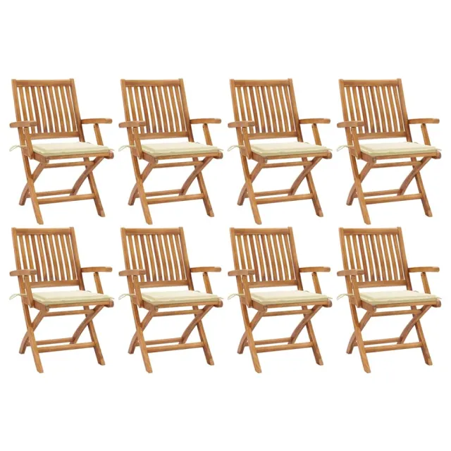 Chaises pliables de jardin avec coussins lot de 8 Teck solide