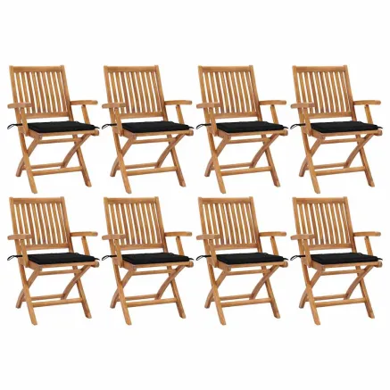 Chaises pliables de jardin avec coussins lot de 8 Teck solide