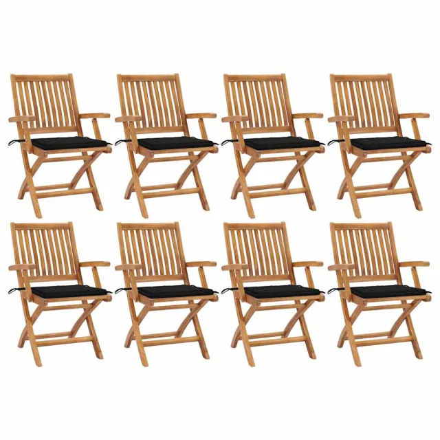 Chaises pliables de jardin avec coussins lot de 8 Teck solide