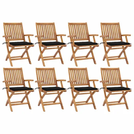 Chaises pliables de jardin avec coussins lot de 8 Teck solide