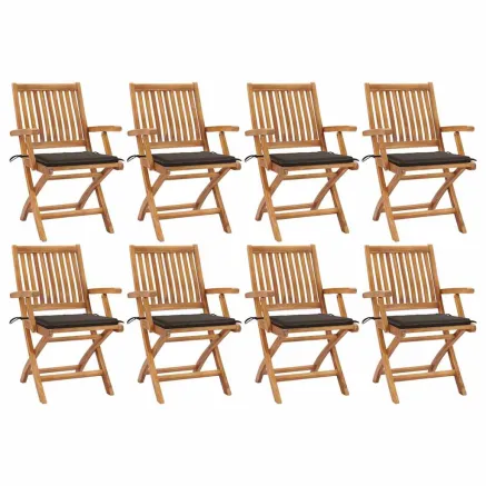 Chaises pliables de jardin avec coussins lot de 8 Teck solide