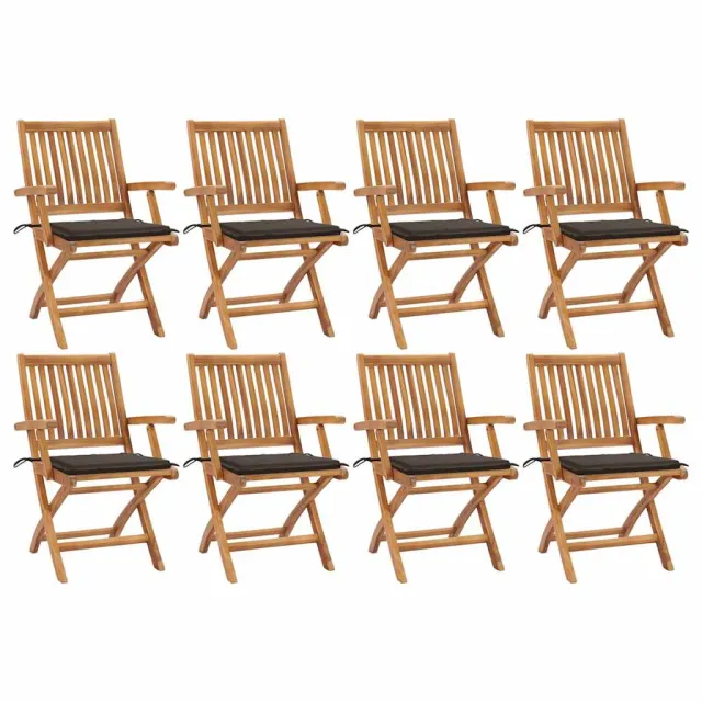 Chaises pliables de jardin avec coussins lot de 8 Teck solide