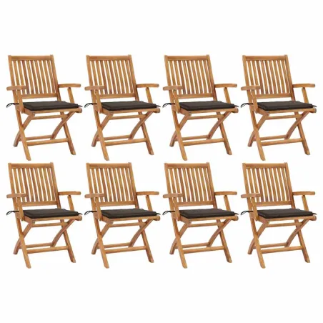 Chaises pliables de jardin avec coussins lot de 8 Teck solide
