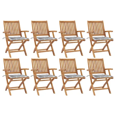 Chaises pliables de jardin avec coussins lot de 8 Teck solide