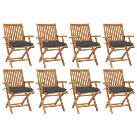 Chaises pliables de jardin avec coussins lot de 8 Teck solide