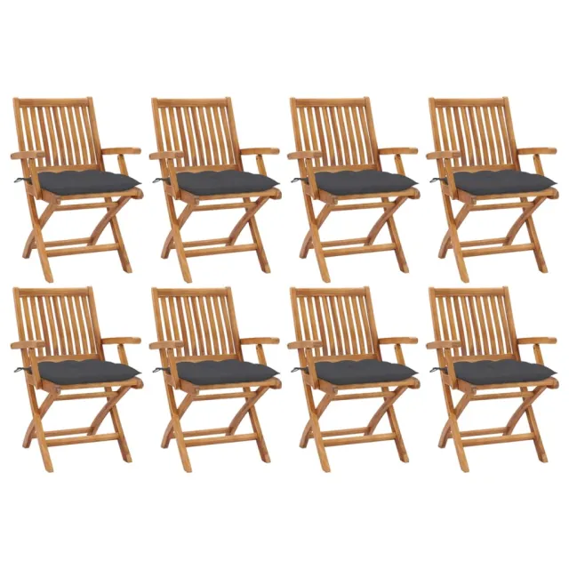 Chaises pliables de jardin avec coussins lot de 8 Teck solide