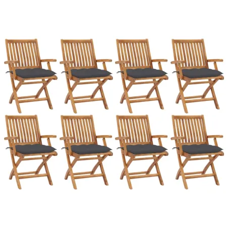 Chaises pliables de jardin avec coussins lot de 8 Teck solide