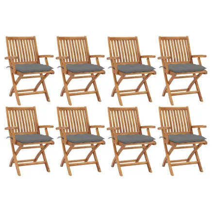 Chaises pliables de jardin avec coussins lot de 8 Teck solide