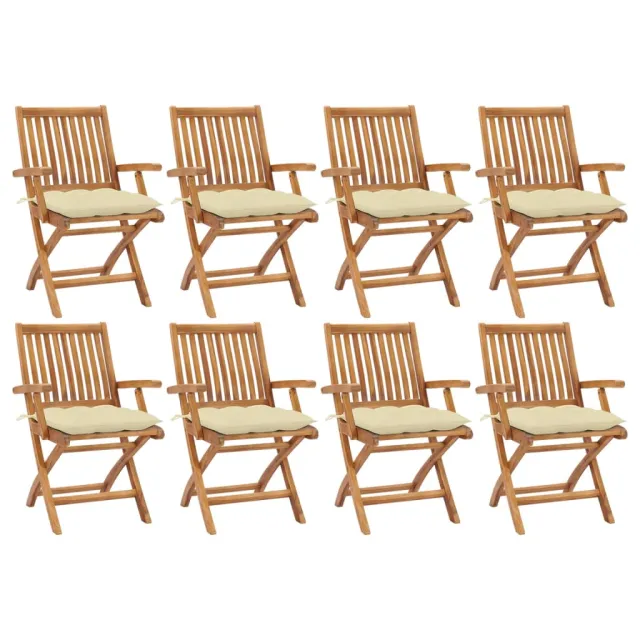 Chaises pliables de jardin avec coussins lot de 8 Teck solide