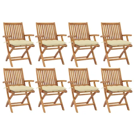 Chaises pliables de jardin avec coussins lot de 8 Teck solide