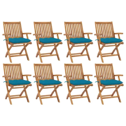 Chaises pliables de jardin avec coussins lot de 8 Teck solide